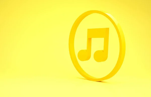 Желтая нота музыки, значок тона выделен на желтом фоне. Концепция минимализма. 3D-рендеринг — стоковое фото