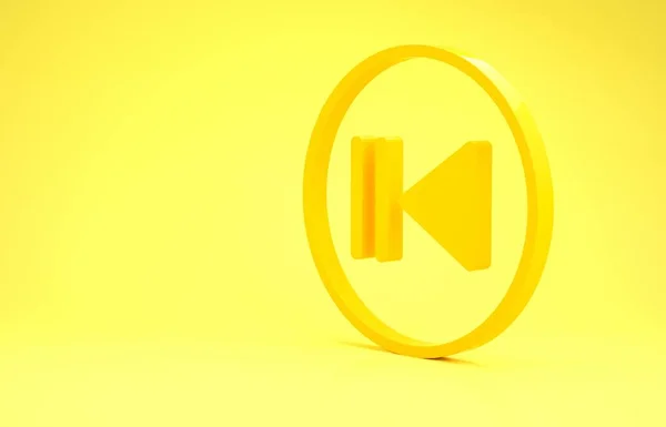 Желтый Rewind значок изолирован на желтом фоне. Концепция минимализма. 3D-рендеринг — стоковое фото