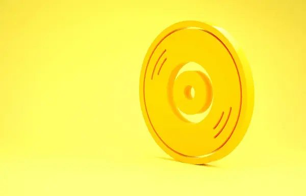 Sarı arka planda izole edilmiş sarı Vinil disk simgesi. Minimalizm kavramı. 3d illüstrasyon 3d canlandırma — Stok fotoğraf