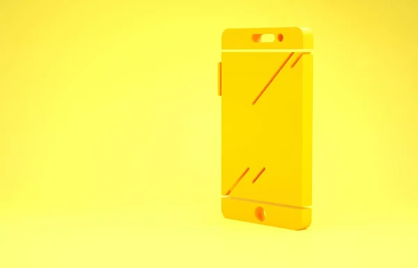 Smartphone amarelo, ícone do telefone celular isolado no fundo amarelo. Conceito de minimalismo. 3D ilustração 3D render — Fotografia de Stock