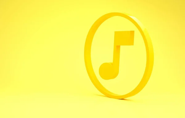 Jaune Note musicale, icône de ton isolée sur fond jaune. Concept de minimalisme. Illustration 3D rendu 3D — Photo