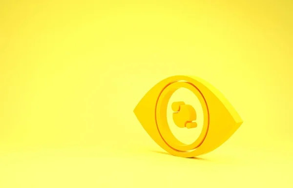 Icône oeil jaune isolé sur fond jaune. Concept de minimalisme. Illustration 3D rendu 3D — Photo