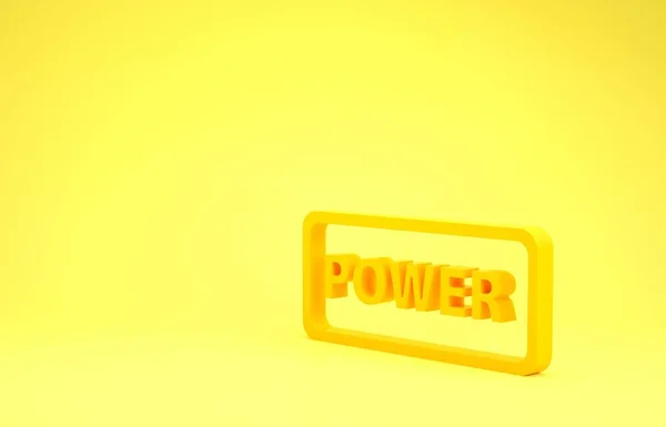 Icona pulsante di accensione giallo isolato su sfondo giallo. Inizia a segno. Concetto minimalista. Illustrazione 3d rendering 3D — Foto Stock