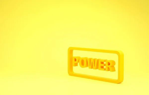 Ikon tombol Yellow Power diisolasi pada latar belakang kuning. Mulai tanda. Konsep minimalisme. Tampilan 3D ilustrasi 3d — Stok Foto