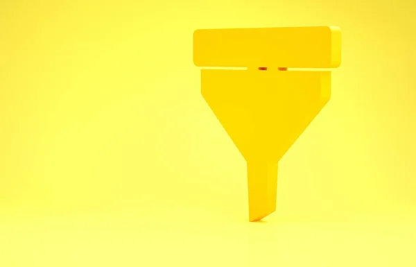 Желтая воронка или значок фильтра изолированы на желтом фоне. Концепция минимализма. 3D-рендеринг — стоковое фото