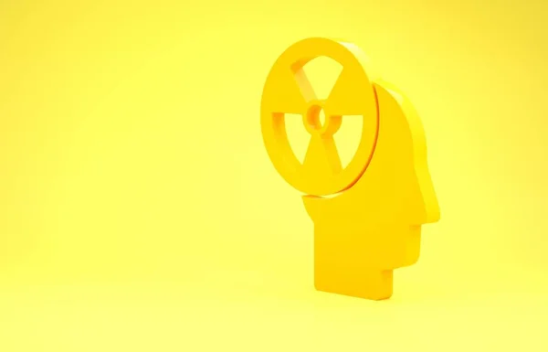 Silueta amarilla de una cabeza humana y un icono de símbolo de radiación aislado sobre fondo amarillo. Concepto minimalista. 3D ilustración 3D render —  Fotos de Stock