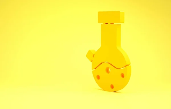 Icône d'essai de laboratoire jaune pour tube à essai et fiole isolée sur fond jaune. Verrerie de laboratoire signe. Concept de minimalisme. Illustration 3D rendu 3D — Photo