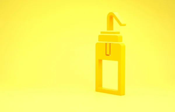 Yellow Laboratory wash bottle for chemistry and science lab icon isolated on yellow background. Equipment for spraying water and solvents. Minimalism concept. 3d illustration 3D render — Stock Photo, Image