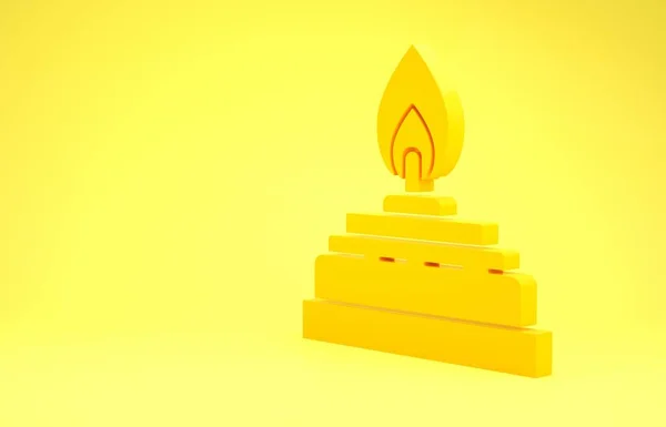 Icona bruciatore alcol o spirito giallo isolato su sfondo giallo. Attrezzature chimiche. Concetto minimalista. Illustrazione 3d rendering 3D — Foto Stock