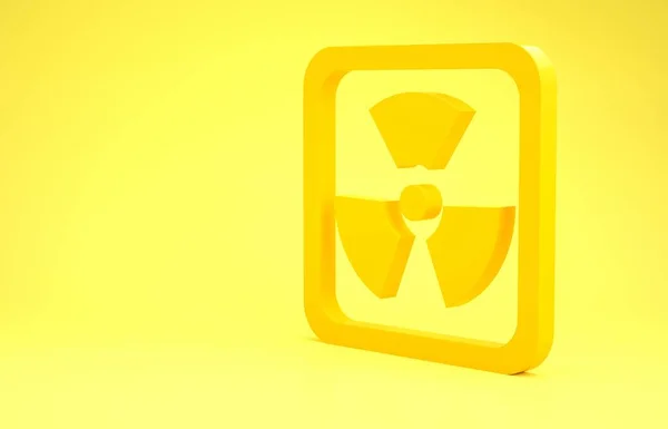 Yellow Radioactive icon isolated on yellow background. Radioactive toxic symbol. Radiation Hazard sign. Minimalism concept. 3d illustration 3D render