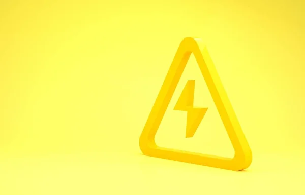 Gul Hög spänning tecken ikon isolerad på gul bakgrund. Farosymbolen. Pilen i triangeln. Varningsikonen. Minimalistiskt koncept. 3D-illustration 3D-återgivning — Stockfoto