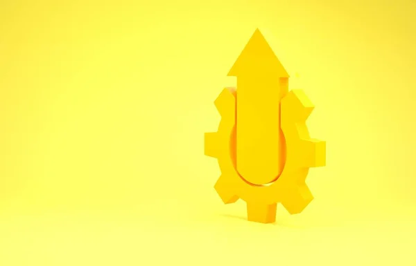 Yellow Arrow growth gear business icon isolated on yellow background. Productivity icon. Minimalism concept. 3d illustration 3D render — 스톡 사진