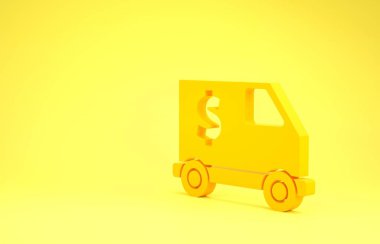 Sarı zırhlı araç ikonu sarı arka planda izole edildi. Minimalizm kavramı. 3d illüstrasyon 3d canlandırma