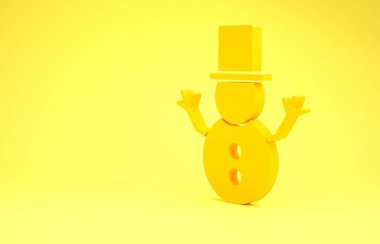 Sarı kardan adam ikonu sarı arka planda izole edildi. Mutlu Noeller ve mutlu yıllar. Minimalizm kavramı. 3d illüstrasyon 3B canlandırma
