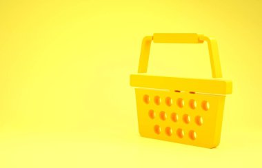 Yellow Shopping basket icon isolated on yellow background. Online buying concept. Delivery service sign. Shopping cart symbol. Minimalism concept. 3d illustration 3D render