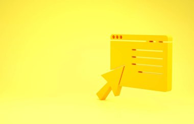 Sarı arkaplanda izole edilmiş ekran simgesinde Sarı Online alışveriş. Konsept e-ticaret, e-ticaret, online iş pazarlama. Minimalizm kavramı. 3d illüstrasyon 3d canlandırma