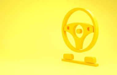 Sarı yarış simülatörü kokpit ikonu sarı arka planda izole edildi. Oyun aksesuarı. Simülasyon oyunu için Gadget. Minimalizm kavramı. 3d illüstrasyon 3d canlandırma