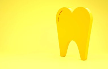 Sarı Diş simgesi sarı arkaplanda izole edildi. Diş hekimliği kliniği veya diş hekimliği merkezi ve diş macunu paketi için diş sembolü. Minimalizm kavramı. 3d illüstrasyon 3d canlandırma