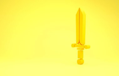 Sarı Ortaçağ kılıç ikonu sarı arka planda izole edilmiş. Minimalizm kavramı. 3d illüstrasyon 3d canlandırma