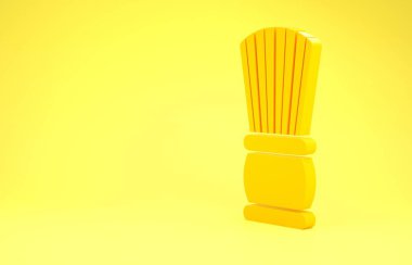 Sarı arkaplanda sarı tıraş fırçası simgesi izole edildi. Berber dükkanı sembolü. Minimalizm kavramı. 3d illüstrasyon 3d canlandırma