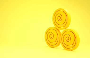 Sarı havlu rulo ikonu sarı arkaplanda izole edildi. Minimalizm kavramı. 3d illüstrasyon 3d canlandırma
