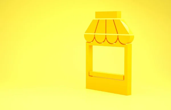 Yellow Shopping building or market store icon isolated on yellow background. Shop construction. Minimalism concept. 3d illustration 3D render — 스톡 사진