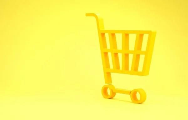 Icono del carrito de compras amarillo aislado sobre fondo amarillo. Concepto de compra en línea. Señal de entrega. Símbolo de cesta de supermercado. Concepto minimalista. 3D ilustración 3D render —  Fotos de Stock