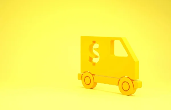 Ícone de caminhão blindado amarelo isolado no fundo amarelo. Conceito de minimalismo. 3D ilustração 3D render — Fotografia de Stock