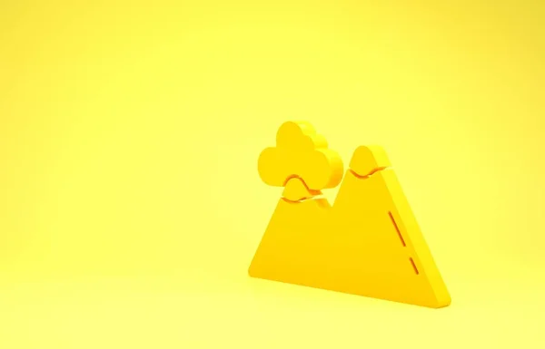 Ícone das Montanhas Amarelas isolado no fundo amarelo. Símbolo de vitória ou conceito de sucesso. Conceito de minimalismo. 3D ilustração 3D render — Fotografia de Stock