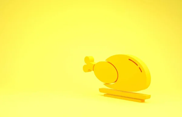 Kalkun panggang kuning atau ikon ayam diisolasi dengan latar belakang kuning. Konsep minimalisme. Tampilan 3D ilustrasi 3d — Stok Foto
