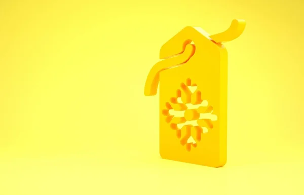 Żółta metka z napisem Ikona wyprzedaży odizolowana na żółtym tle. Odznaka za cenę. Rabat promocyjny. Koncepcja minimalizmu. Ilustracja 3D 3D renderowania — Zdjęcie stockowe