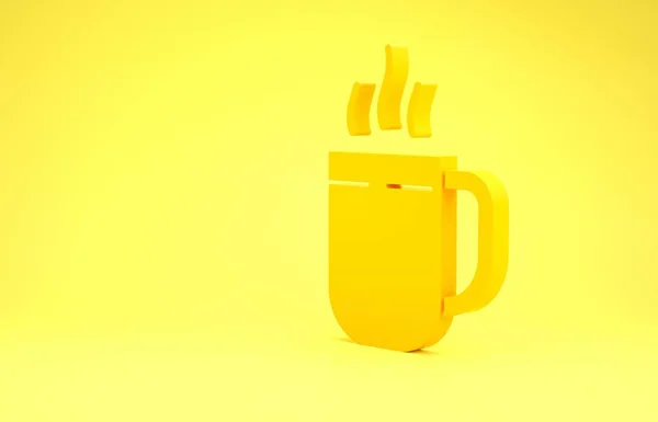Ikona žlutý šálek kávy izolované na žlutém pozadí. Šálek čaje. Horké kafe. Minimalismus. 3D ilustrace 3D vykreslení — Stock fotografie