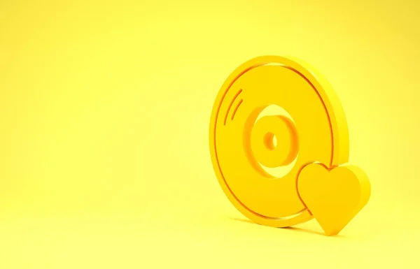 Ікона жовтої романтичної музики ізольована на жовтому тлі. Валентинів день. Концепція мінімалізму. 3d Illustrated 3d render — стокове фото
