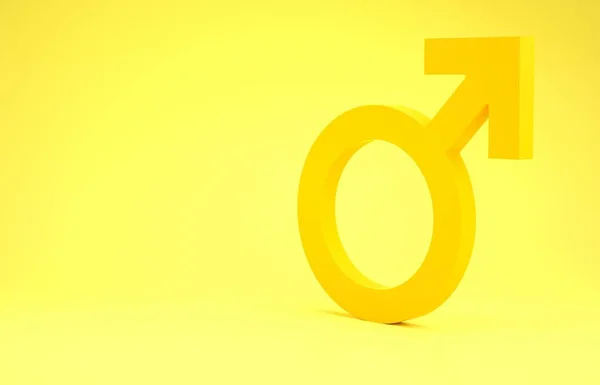 Yellow Male gender symbol icon isolated on yellow background. Minimalism concept. 3d illustration 3D render — 스톡 사진