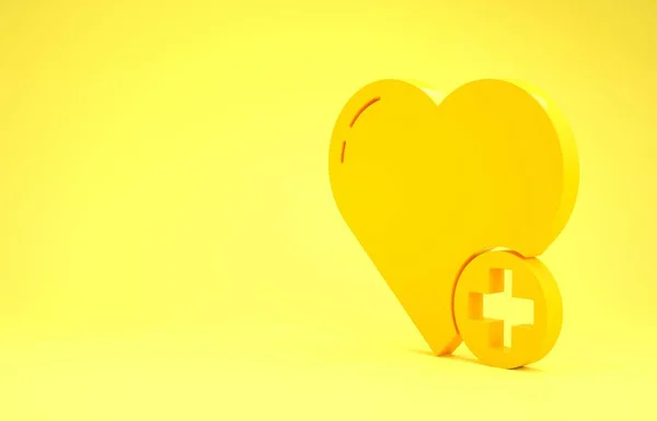 Sarı Kalp simgesi sarı arkaplanda izole edildi. Romantik sembol, bağlanma, tutku ve düğün. Sevgililer Günü sembolü. Minimalizm kavramı. 3d illüstrasyon 3B canlandırma — Stok fotoğraf