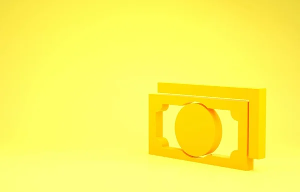 Icône de trésorerie en papier empilés jaune isolé sur fond jaune. Des piles de billets de banque. Monnaie fiduciaire. Concept de minimalisme. Illustration 3D rendu 3D — Photo