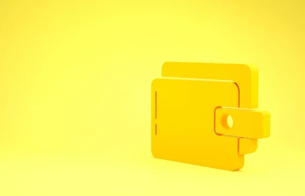 Cartera amarilla icono aislado sobre fondo amarillo. Icono del bolso. Símbolo de ahorro. Concepto minimalista. 3D ilustración 3D render —  Fotos de Stock