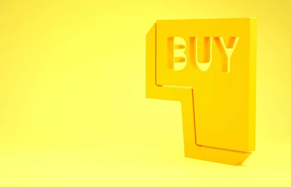 Geel Kopen knop pictogram geïsoleerd op gele achtergrond. Minimalisme concept. 3d illustratie 3d renderen — Stockfoto