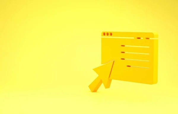 Yellow Online shopping on screen icon isolated on yellow background. Concept e-commerce, e-business, online business marketing. Minimalism concept. 3d illustration 3D render