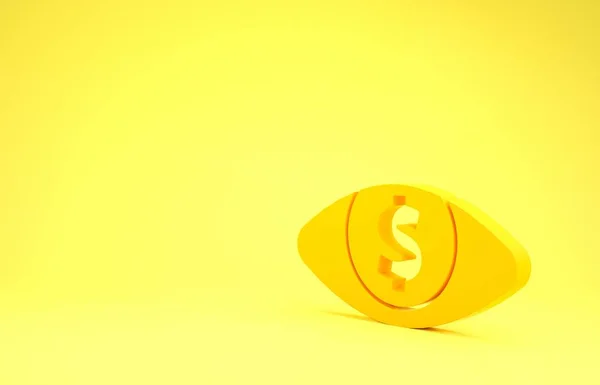 Yellow Eye with dollar icon isolated on yellow background. Minimalism concept. 3d illustration 3D render