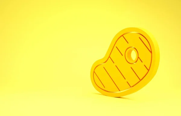 Sarı arka planda izole edilmiş sarı biftek ikonu. Minimalizm kavramı. 3d illüstrasyon 3B canlandırma — Stok fotoğraf