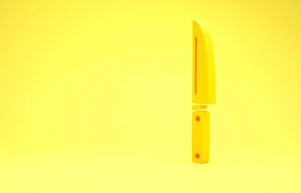 Gul kniv ikon isolerad på gul bakgrund. Bestick symbol. Minimalistiskt koncept. 3D-illustration 3D-återgivning — Stockfoto