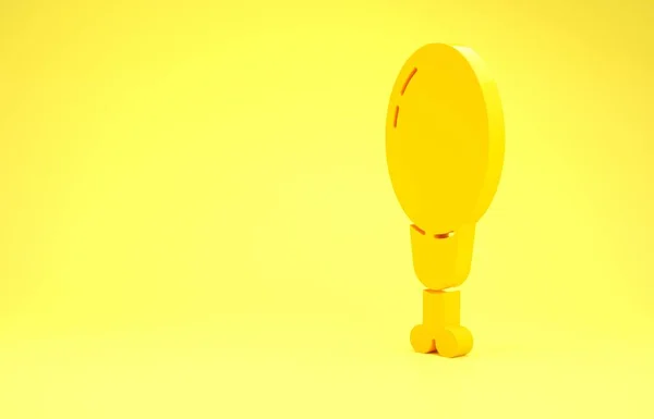 Жовта піктограма курячої ноги ізольована на жовтому тлі. Курячий барабанщик. Концепція мінімалізму. 3D ілюстрація 3D рендеринга — стокове фото