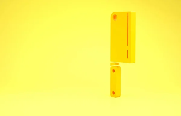 Gelbes Fleischhacker-Symbol isoliert auf gelbem Hintergrund. Küchenmesser für Fleisch vorhanden. Metzgermesser vorhanden. Minimalismus-Konzept. 3D Illustration 3D Renderer — Stockfoto
