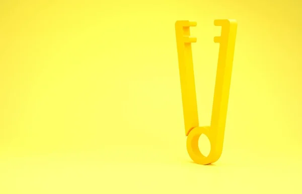 Żółte Mięso szczypce ikona izolowane na żółtym tle. Znak BBQ szczypce. Grill i grill narzędzie. Koncepcja minimalizmu. Ilustracja 3d — Zdjęcie stockowe