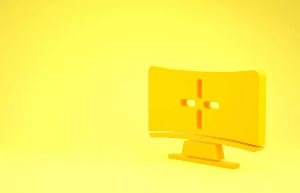 Ícone de monitor de computador amarelo isolado no fundo amarelo. Assinatura do componente do PC. Conceito de minimalismo. 3D ilustração 3D render — Fotografia de Stock