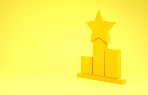 Ícone Estrela Amarela isolado no fundo amarelo. Favorito, pontuação, melhor classificação, símbolo de prêmio. Conceito de minimalismo. 3D ilustração 3D render — Fotografia de Stock