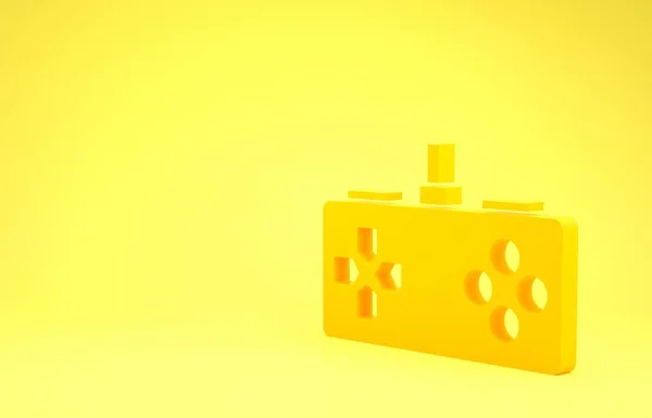 Sarı Oyun Alanı simgesi sarı arkaplanda izole edildi. Oyun kontrolörü. Minimalizm kavramı. 3d illüstrasyon 3B canlandırma — Stok fotoğraf