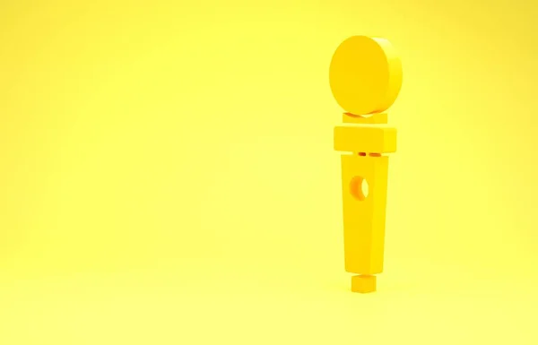 黄色の背景に隔離されたアーケードマシンのアイコンのための黄色のジョイスティック。ジョイスティックゲームパッド。最小限の概念。3Dイラスト3Dレンダリング — ストック写真