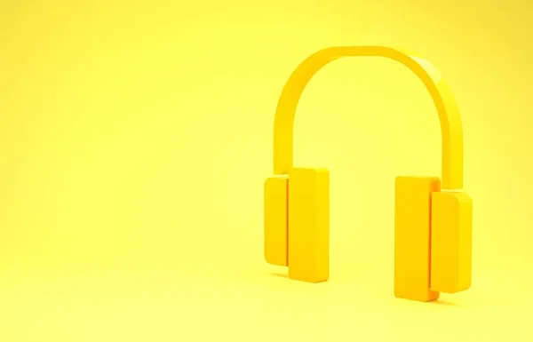 Gelbes Kopfhörersymbol isoliert auf gelbem Hintergrund. Kopfhörer. Konzept zum Hören von Musik, Service, Kommunikation und Bedienung. Minimalismus-Konzept. 3D Illustration 3D Renderer — Stockfoto
